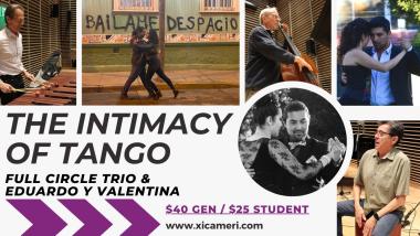 The Intimacy of Tango advertisement with musicians and dancers