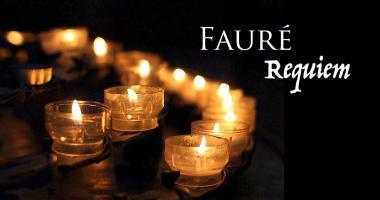 Picture of candles with title "Fauré Requiem"