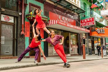 3 dancers on street in San Francisco