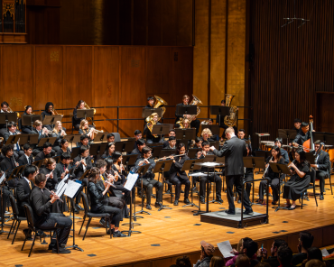 Photo of the UC Berkeley Wind Ensemble from their February 28th, 2024 Noon Concert in Hertz Hall