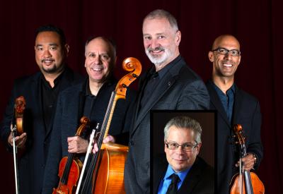 Alexander String Quartet and Robert Greenberg pose for the camera.