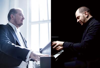 Garrick Ohlsson and Kirill Gerstein piano duo play the piano. 