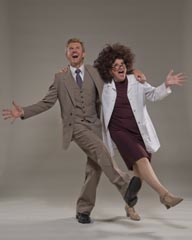 Max Mencken (Brent Schindele) and Dr. Agnes Sedgwick (Darlene Popovic) celebrate their evil scheme 