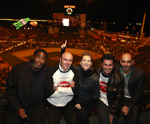 From Eric Owens (Capellio), Riccardo Frizza (conductor), Joyce DiDonato (Romeo), Saimir Pirgu (Tebaldo) and Vincent Boussard (director) at Saturday night's AT&T Park simulcast of <em>Rigoletto</em> Photo by Cory Weaver