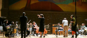 Fred Frith's work has four conductors leading improvisations Photo by Margaret Cayward