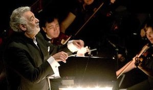 Placido Domingo directs orchestra during the Operalia contest. (Craig Mathew / LA Opera)