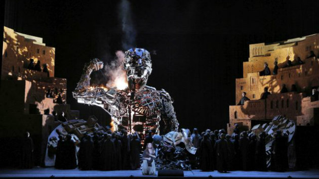 The S.F. Opera Chorus, mesmerized by the specter of Hannibal in the Berlioz spectacular this summer (Photo by Cory Weaver/San Francisco Opera)